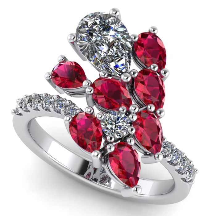 Inel din aur 18k cu rubine si diamante lacrima naturale luxury ES300