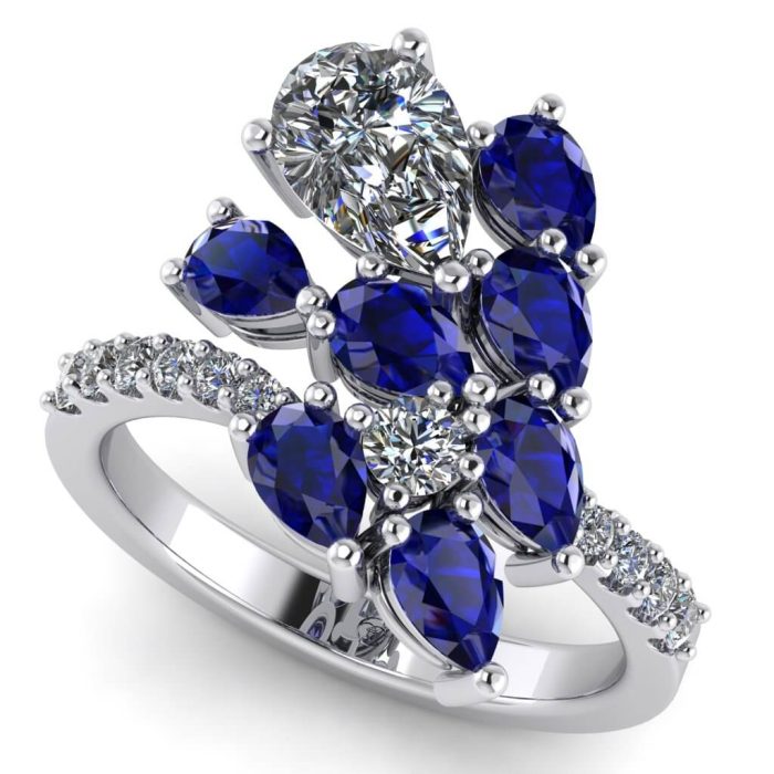 Inel cu diamante si safir lacrima din aur alb 750 fashion ES300
