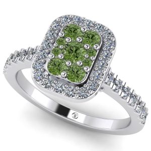 Inel cu diamante verzi si diamante incolore din aur pave logodna ES303
