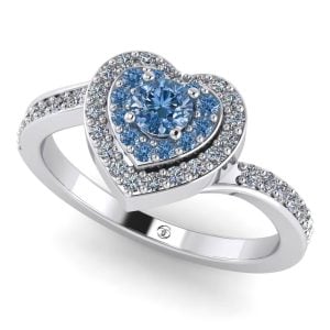 Inel cu diamant albastru si diamante model inima aur ES399