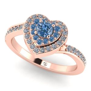 Inel cu diamant albastru si diamante pave model inima aurROZ ES399
