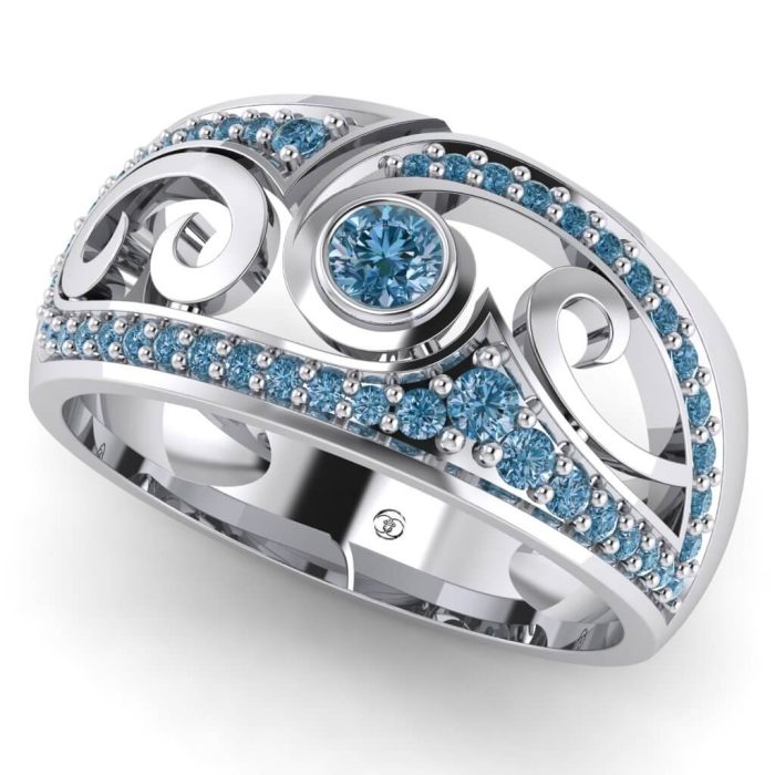 Inel cu diamante albastre din aur alb 14kt eternity ES217