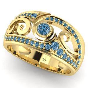 Inel din aur galben cu diamante albastre model eternity unic ES217