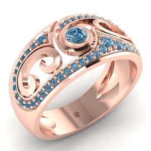 Inel cu diamante albastre model unicat lat eternity din aur roz ES217
