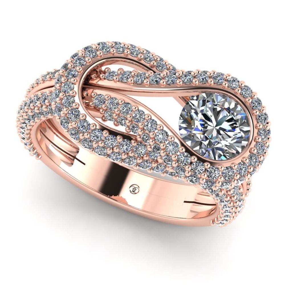 Inel cu diamante model pave din aur roz ES309
