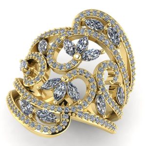 Inel cu diamante marquise si diamante model lat din aur ES385