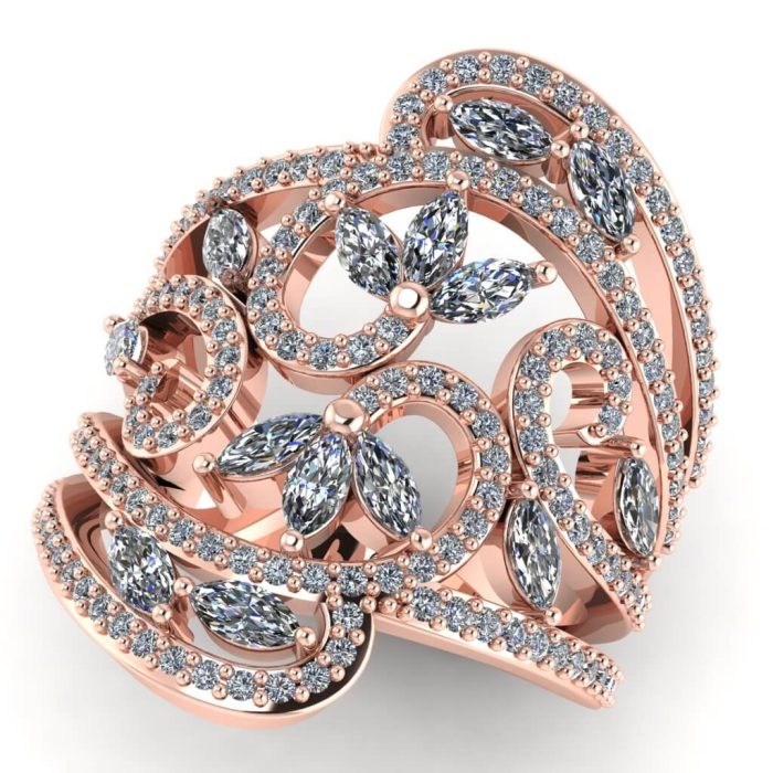 Inel cu diamante marquise si diamante rotunde model lat din aur ES385