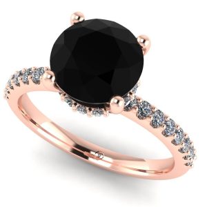 Inel cu diamant negru si diamante sec din aur roz 14k logodna ES267