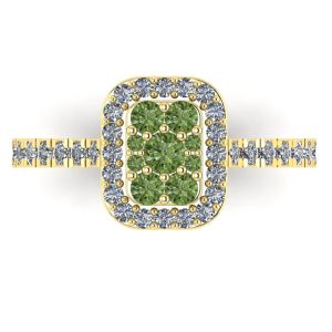 Inel cu diamante verzi pave forma dreptunghi din aur logodna ES303