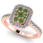Inel cu diamante verzi forest si diamante albe din aur roz logodna ES303
