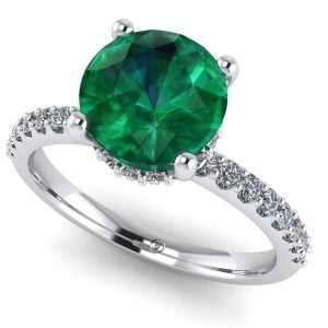 Inel de logodna cu diamante transparente si smarald 8 mm din aur 14k ES267