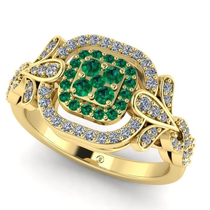 Inel cu diamante si diamante pave anturaj floral din aur ES290