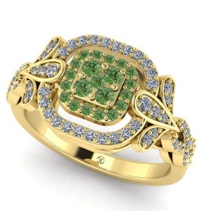 Inel cu diamant verde intens si diamante incolore din aur ES290