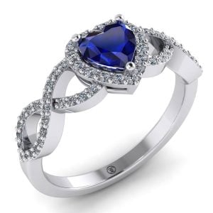 Inel model logodna infinit cu safir albastru si diamante din aur 2.50 gr ES240