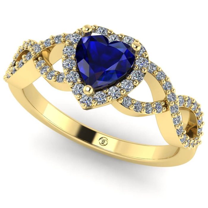 Inel cu safir inima si diamante din aur de logodna ES240