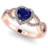 Inel cu safir inima 5 mm si diamante din aur roz model logodna ES240