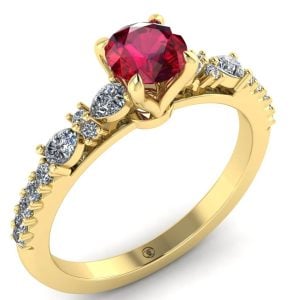 Inel logodna cu rubin rotund natural si diamante naturale din aur ES283