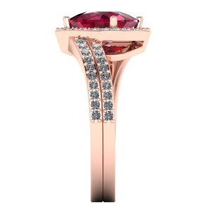 Inel cu rubin si diamante fashion din aur roz ES293