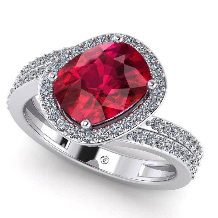 Inel rubin si diamante model fashion din aur alb LOGODNA ES293