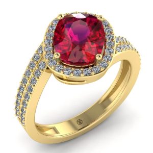 Inel cu rubin si diamante de logodna fashion din aur ES293