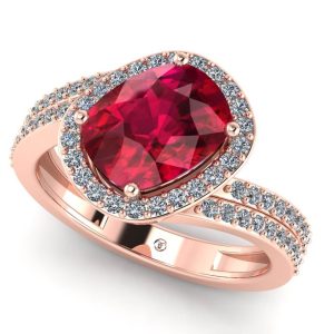 Inel cu rubin natural si diamante naturale din aur roz 14k sau 18k de logodna ES293