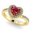 Inel logodna cu rubin si diamant din aur galben model halo inima ES399
