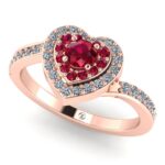 Inel cu rubine si diamante din aur roz model pave de logodna ES399