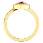 Inel cu rubine si diamante din aur galben forma inima de logodna ES399