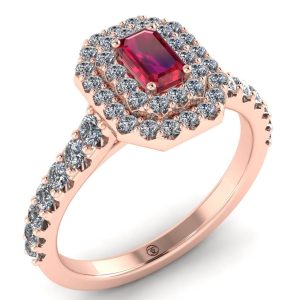 Inel din aur roz 18k de logodna cu rubin si diamante naturale ES301