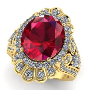 Inel cu rubin oval 12x9nmm si diamante din aur galben 18k ES360