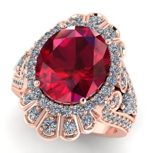 Inel cu rubin oval 12x9mm si diamante din aur roz 18K luxury ES360