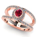Inel cu rubin oval si diamante din aur roz 18k ES220