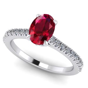 Inel de logodna cu rubin oval 7x5 mm si diamante din aur alb ES319