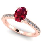 Inel de logodna cu rubin oval 7x5 mm si diamante din aur roz clasice ES319
