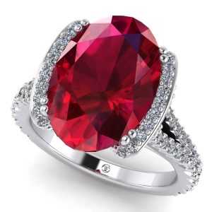 Inel luxury cu rubin oval si diamante incolore din aur alb 18k ES373