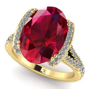 Inel cu rubin oval 6 carate AAAsi diamante din aur roz 18k Luxury ES373