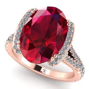 Inel cu rubin oval AAA si diamante din aur roz luxury ES373