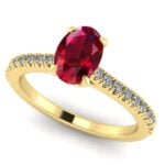 Inel de logodna cu rubin oval natural 7x5 mm si diamante din aur ES319