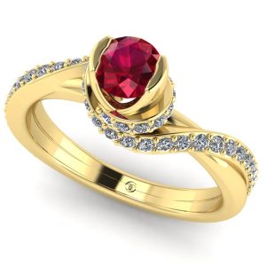 Inel cu rubin si diamante de logodna din aur galben 750 ES358