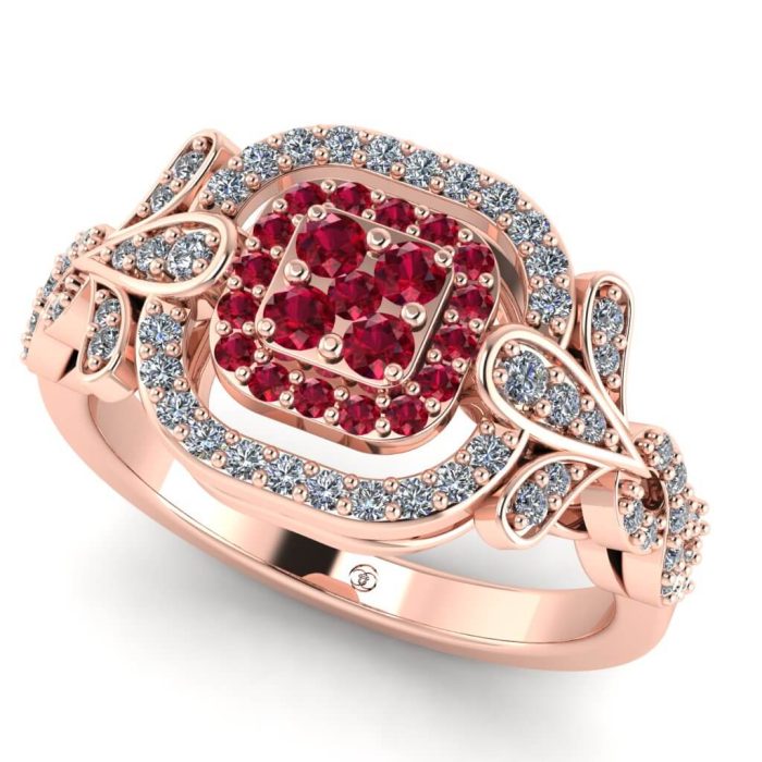 Inel cu rubine si diamante din aur roz 18k ES290