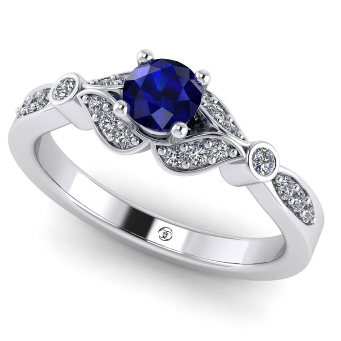 Inel cu safir 4 mm si diamante din aur de logodna ES334