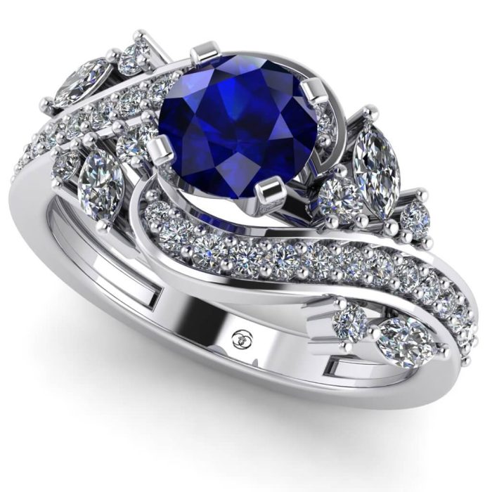 Inel de logodna din aur alb cu safir albastru si diamante naturale ES341