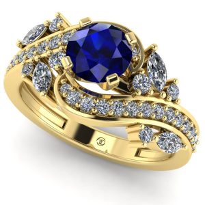 Inel de logodna cu safir albastru si diamante din aur galben 4.00gr ES341