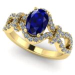 Inel de logodna aur 18k galben cu safir albastru royal si diamante naturale ES376