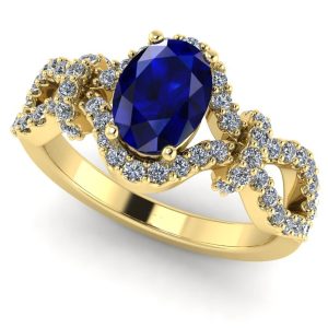 Inel de logodna aur 18k galben cu safir albastru royal si diamante naturale ES376