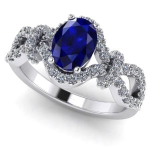 Inel logodna din aur alb cu safir albastru oval si diamante albe ES376