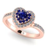 Inel de logodna din aur roz cu safir albastru si diamante forma inima ES399