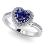 Inel logodna cu safir si diamante din aur 750 model forma inima ES399