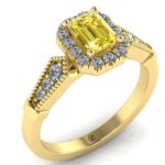 Inel cu safir emerald galben si diamante din aur 18k de logodna ES197
