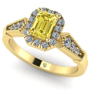 Inel cu safir galben si diamante din aur 18k model vintage de logodna ES197